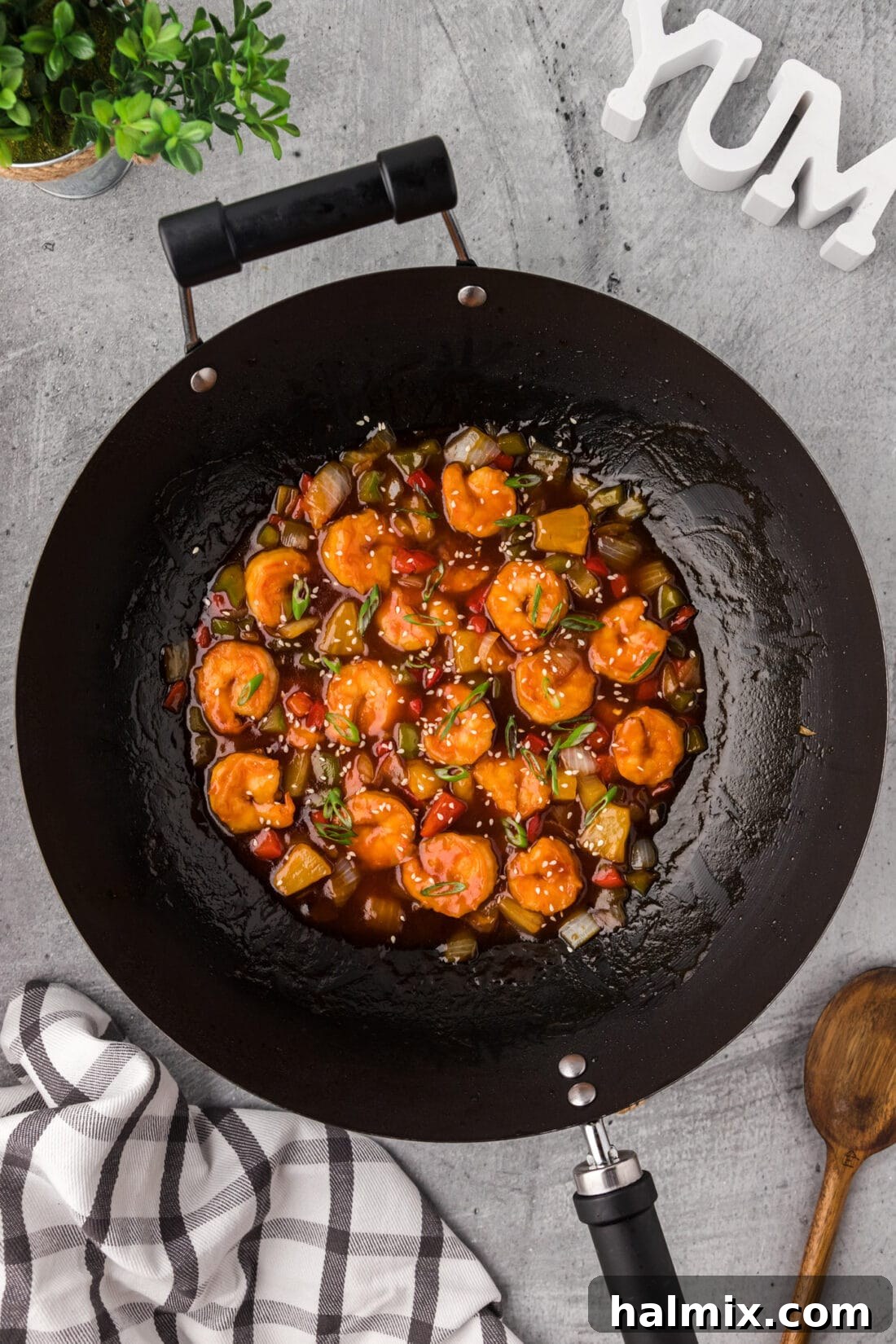 Sweet and Sour Shrimp in a wok