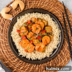 Plate of Sweet and Sour Shrimp served over rice