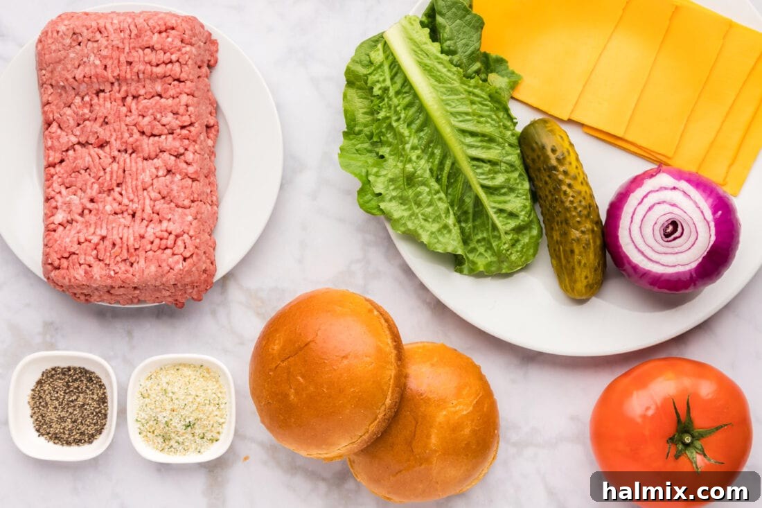 Ingredients laid out for making a Smash Burger