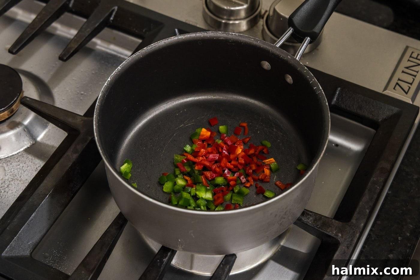 red chiles and jalapenos in a saucepan