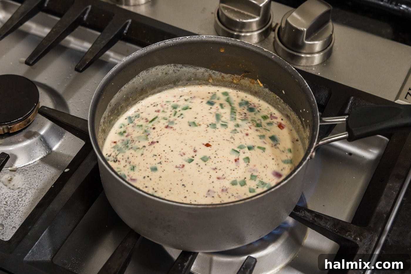 Mixture boiling in saucepan