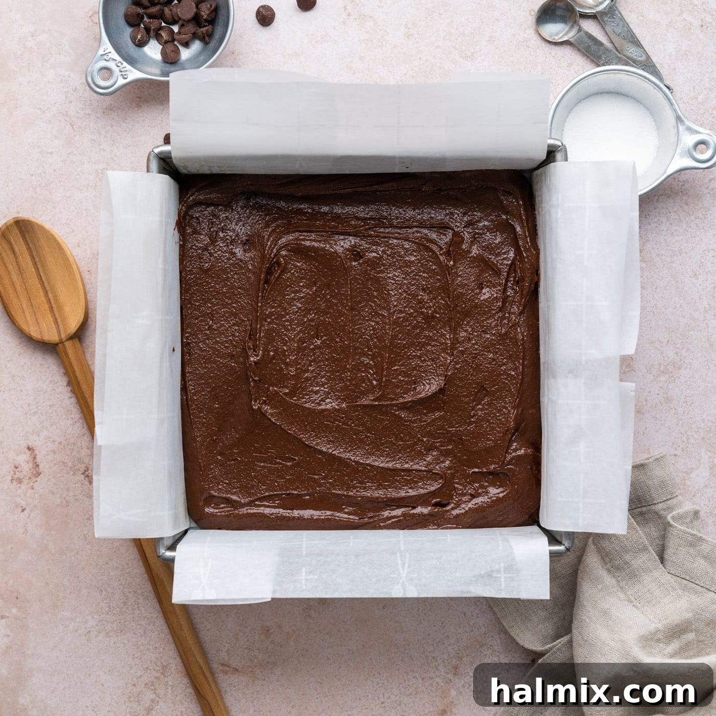 brownie batter in a baking pan