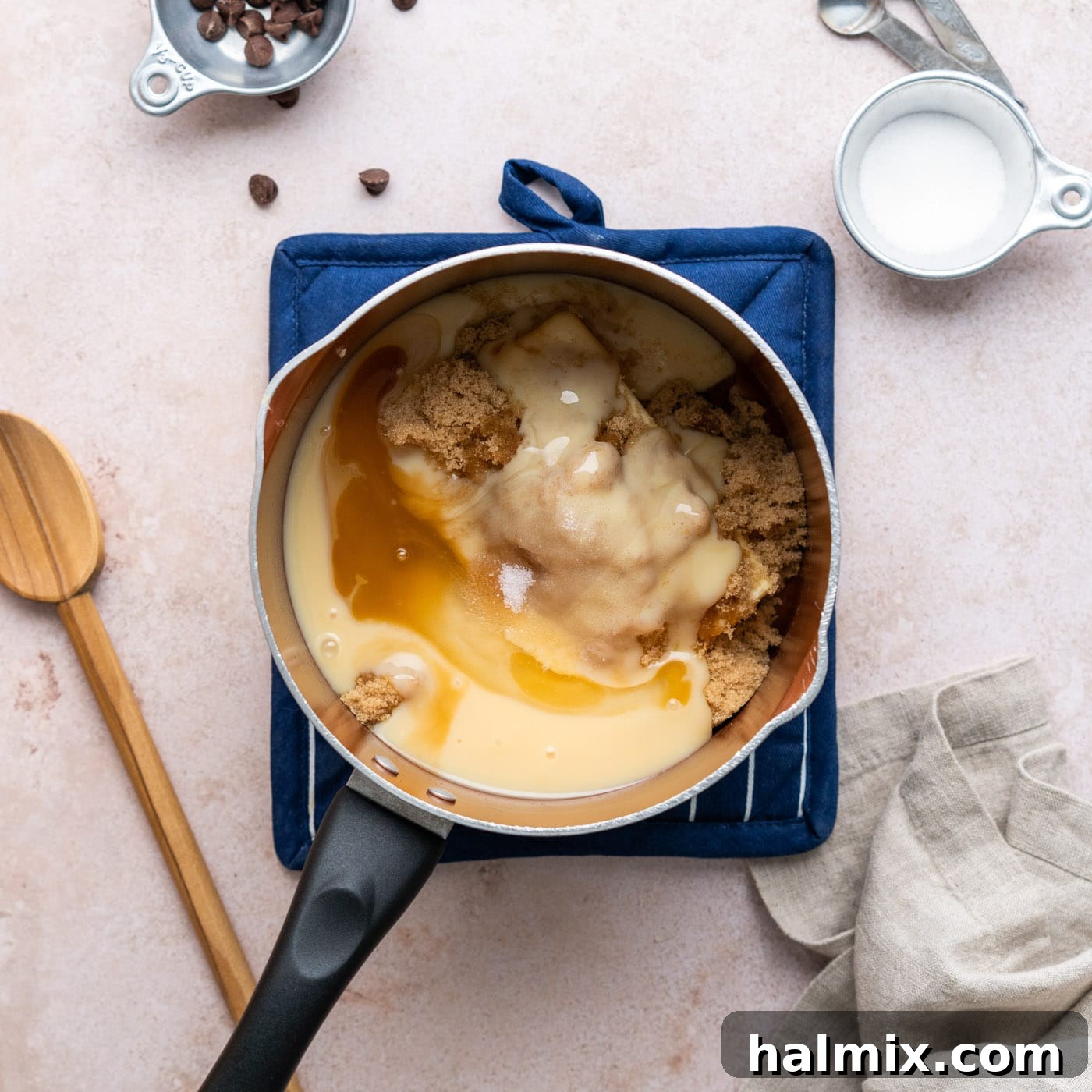homemade caramel ingredients in a saucepan