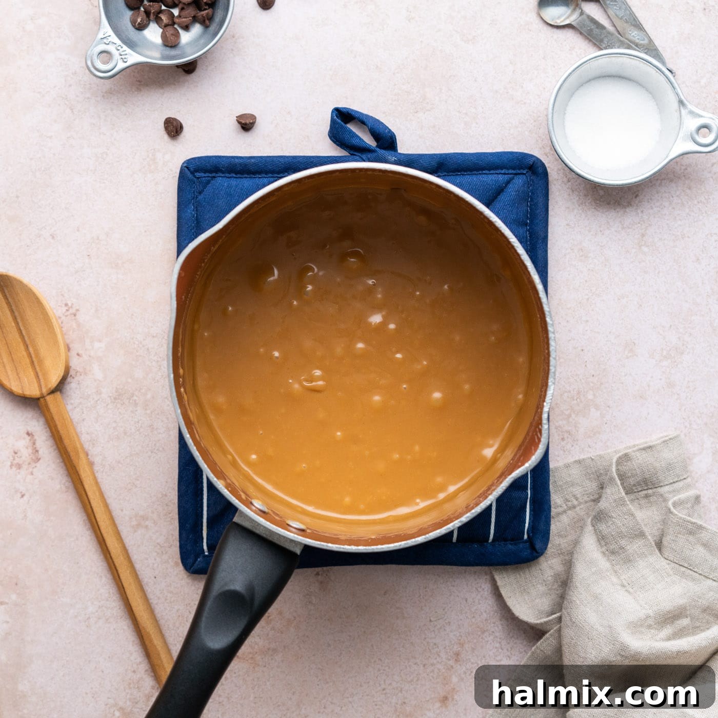 finished caramel in a saucepan