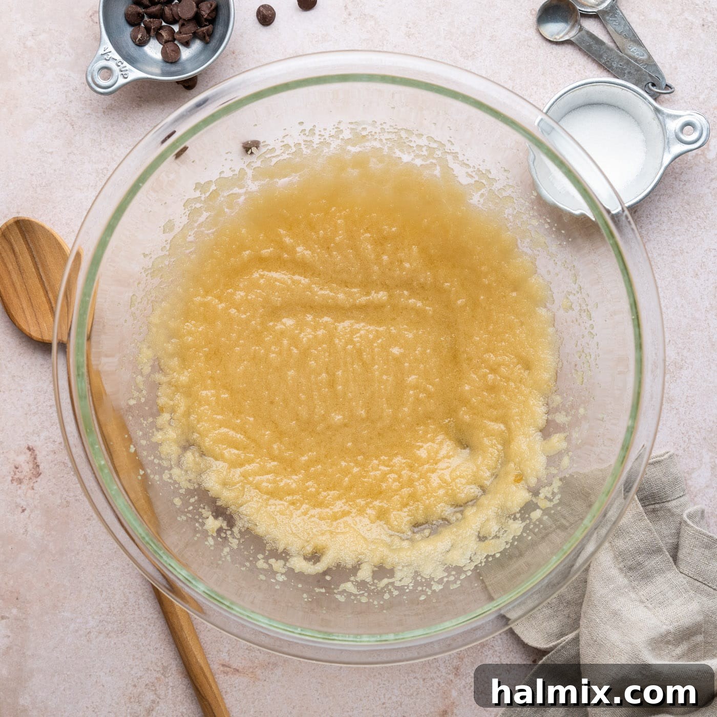 sugar, butter, and oil mixture in a bowl