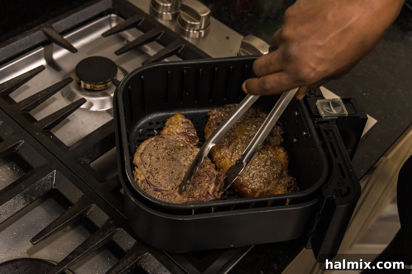 flipping steaks in air fryer basket