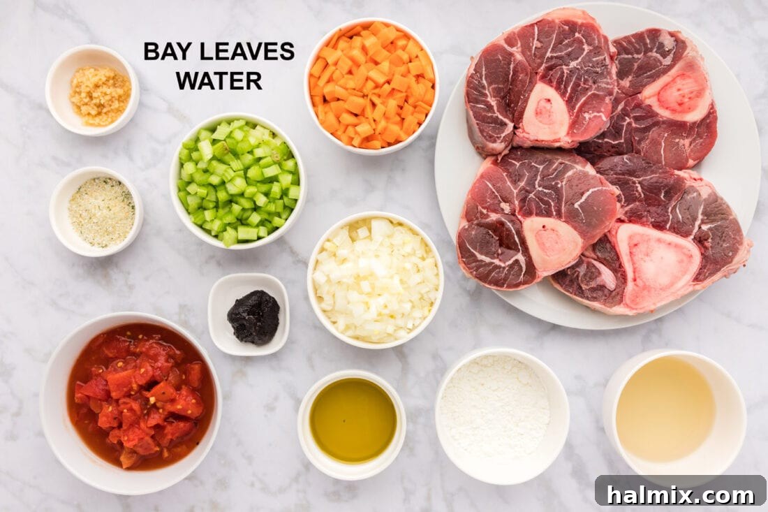 Ingredients laid out for Braised Beef Shanks preparation