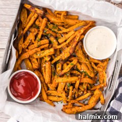 Basket of Air Fryer Sweet Potato Fries
