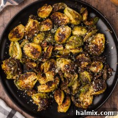Close up photo of a plate of Roasted Brussel Sprouts