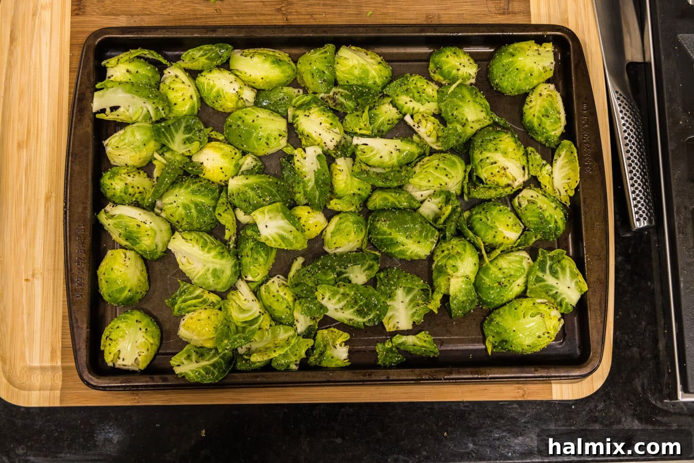 brussels sprouts on a baking sheet