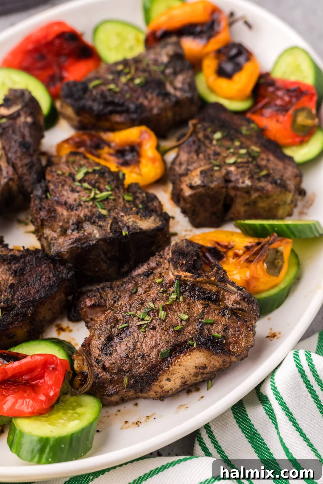 Chargrilled Lamb Loins 3 Close up photo of Grilled Lamb Loin Chops