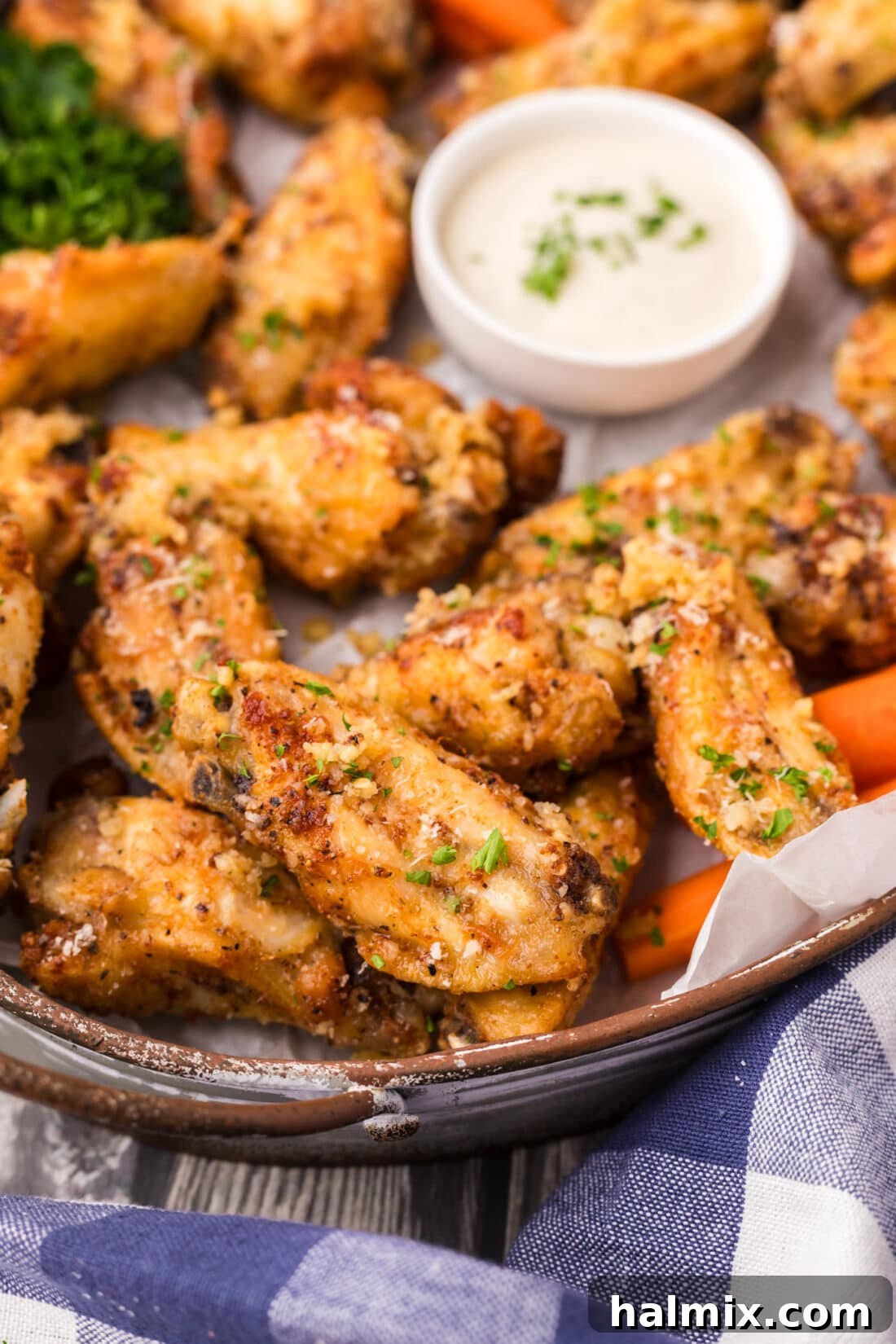 Crispy Garlic Parmesan Wings 3 Close up photo of Garlic Parmesan Wings