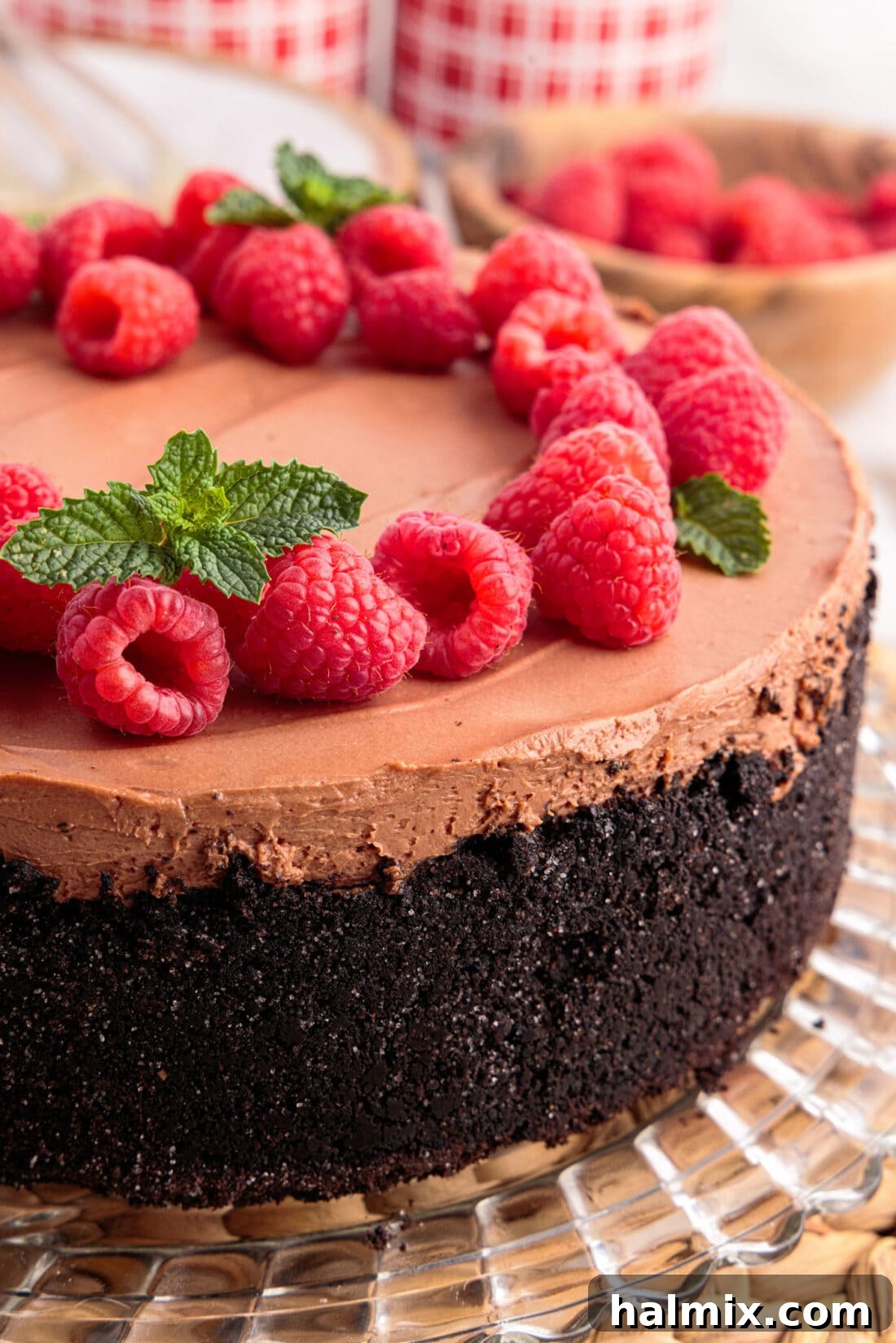 Close up photo of a No Bake Chocolate Cheesecake