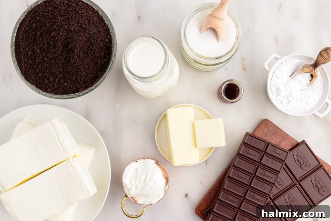 Ingredients for No Bake Chocolate Cheesecake