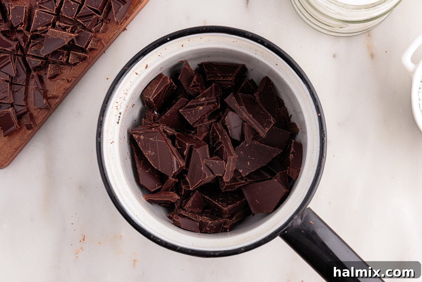 chopped chocolate in a double boiler