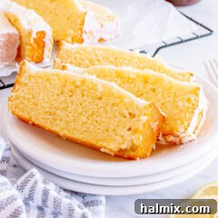 Sliced of Lemon Pound Cake on a plate, ready to be served.