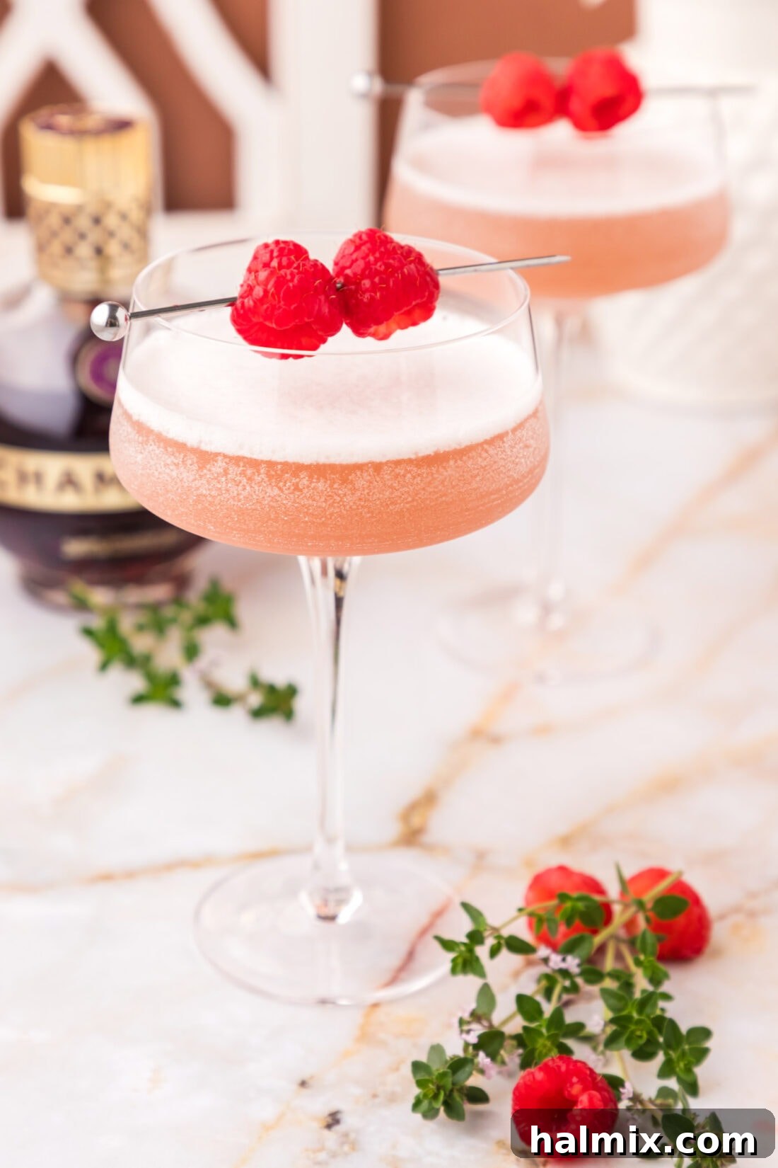 Close up photo of two French Martinis