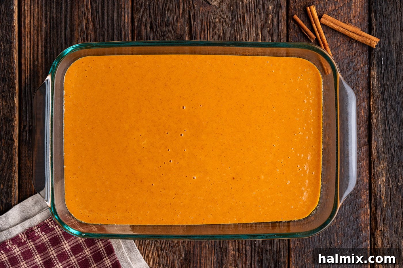 pumpkin batter in a baking dish