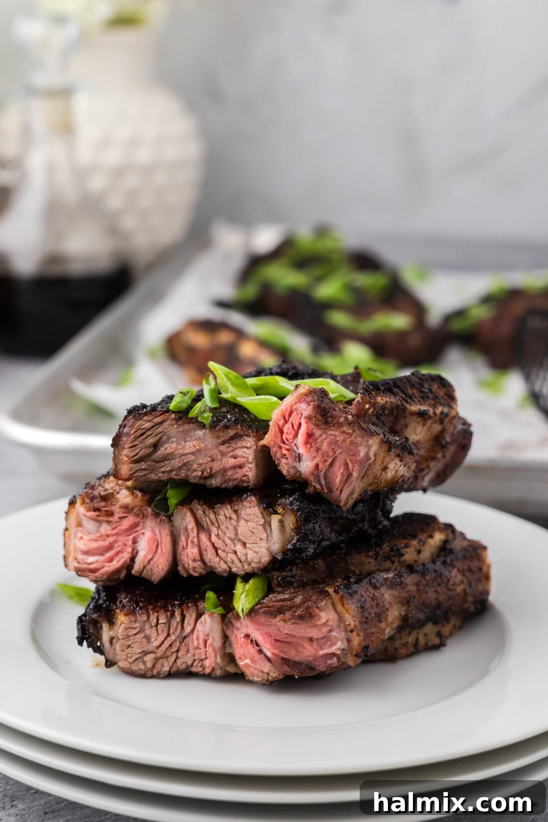 Stack of cut Korean Short Ribs on a plate