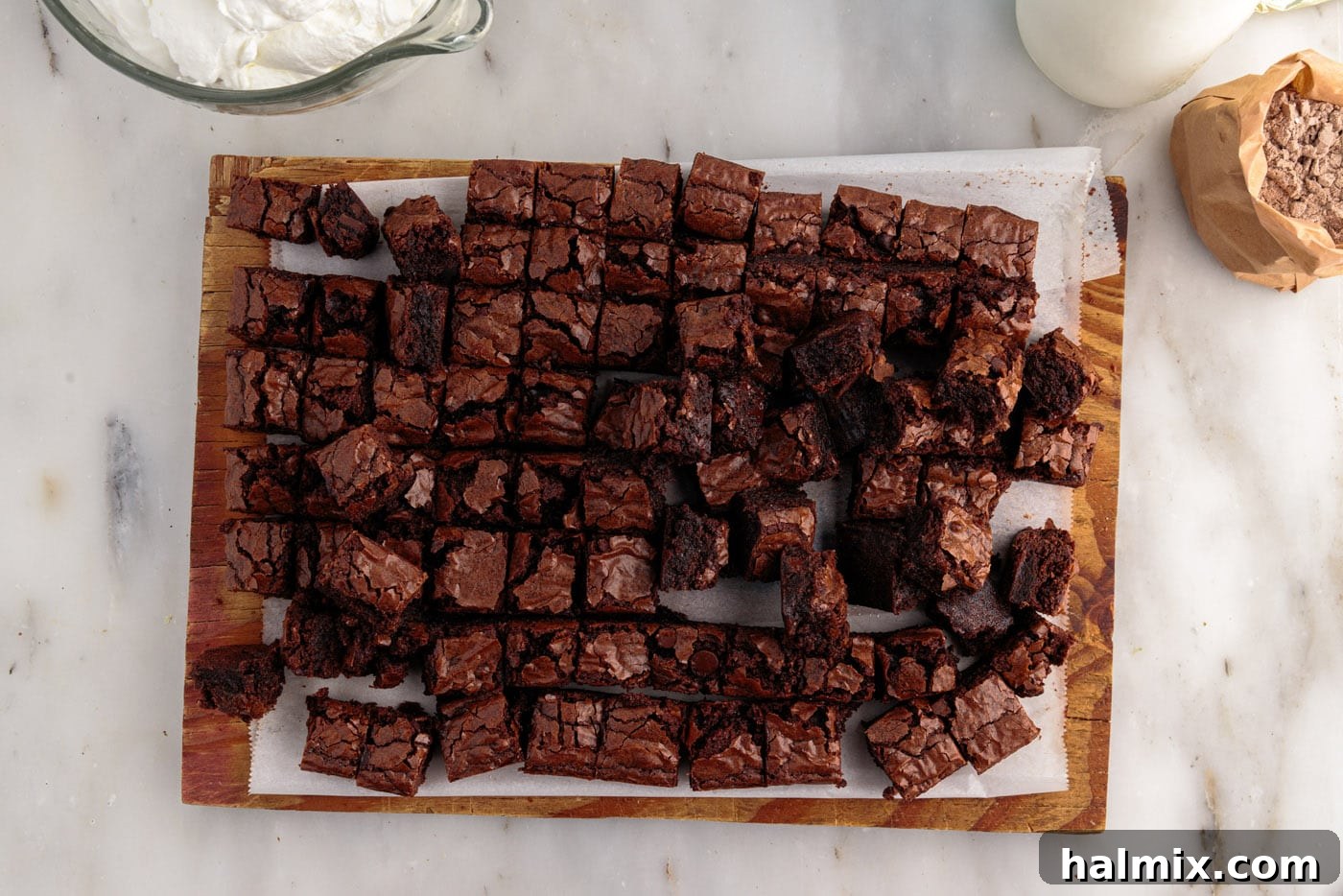 Ultimate Fudge Brownie Trifle 5 Cooled brownies cut into uniform 1-inch cubes, ready for layering