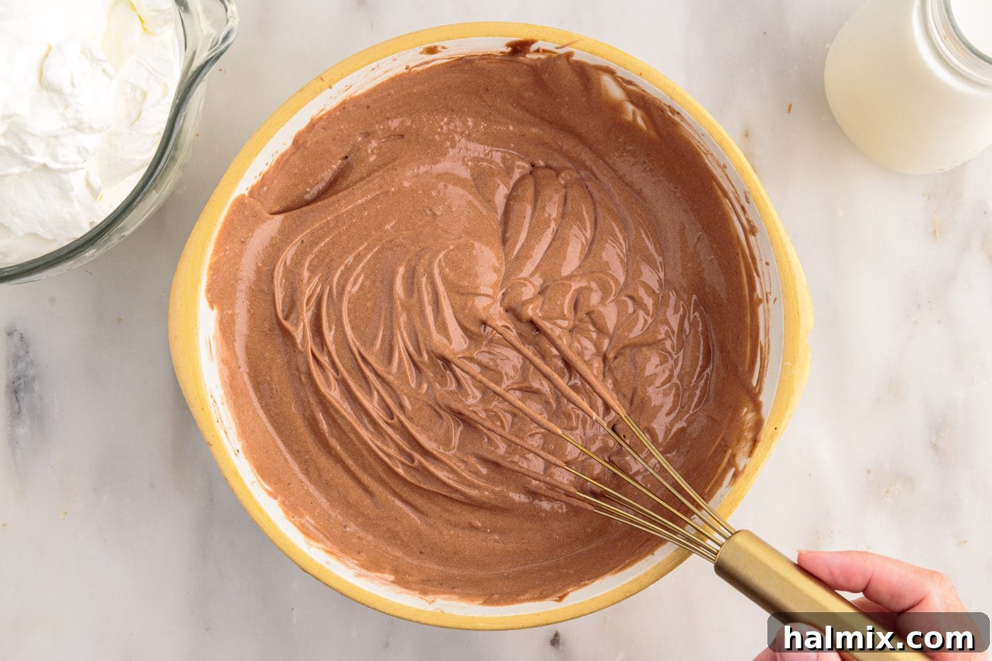 Ultimate Fudge Brownie Trifle 9 Finished whipped chocolate pudding mixture, light and creamy, ready for layering