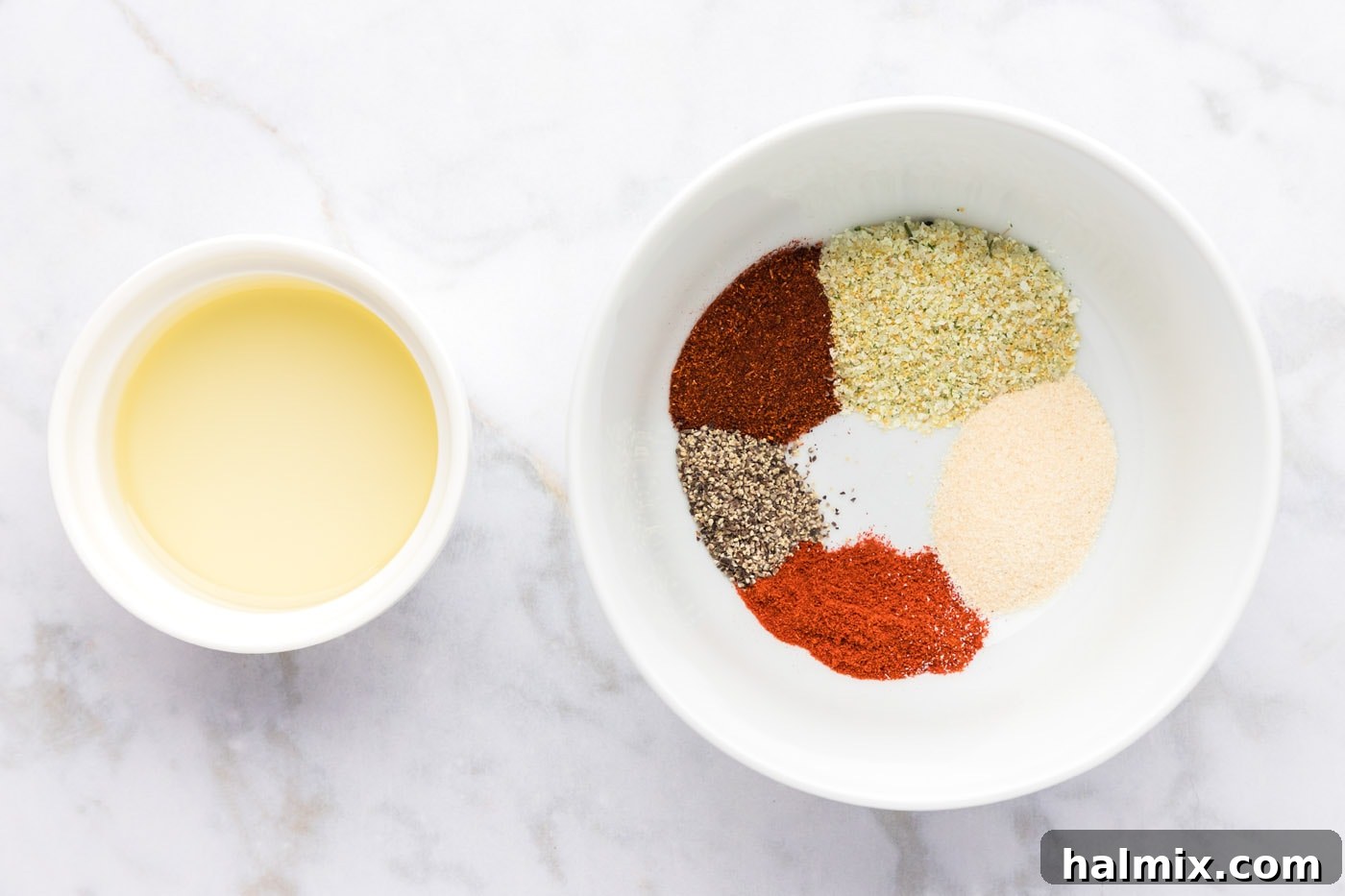 wet rub ingredients in bowls