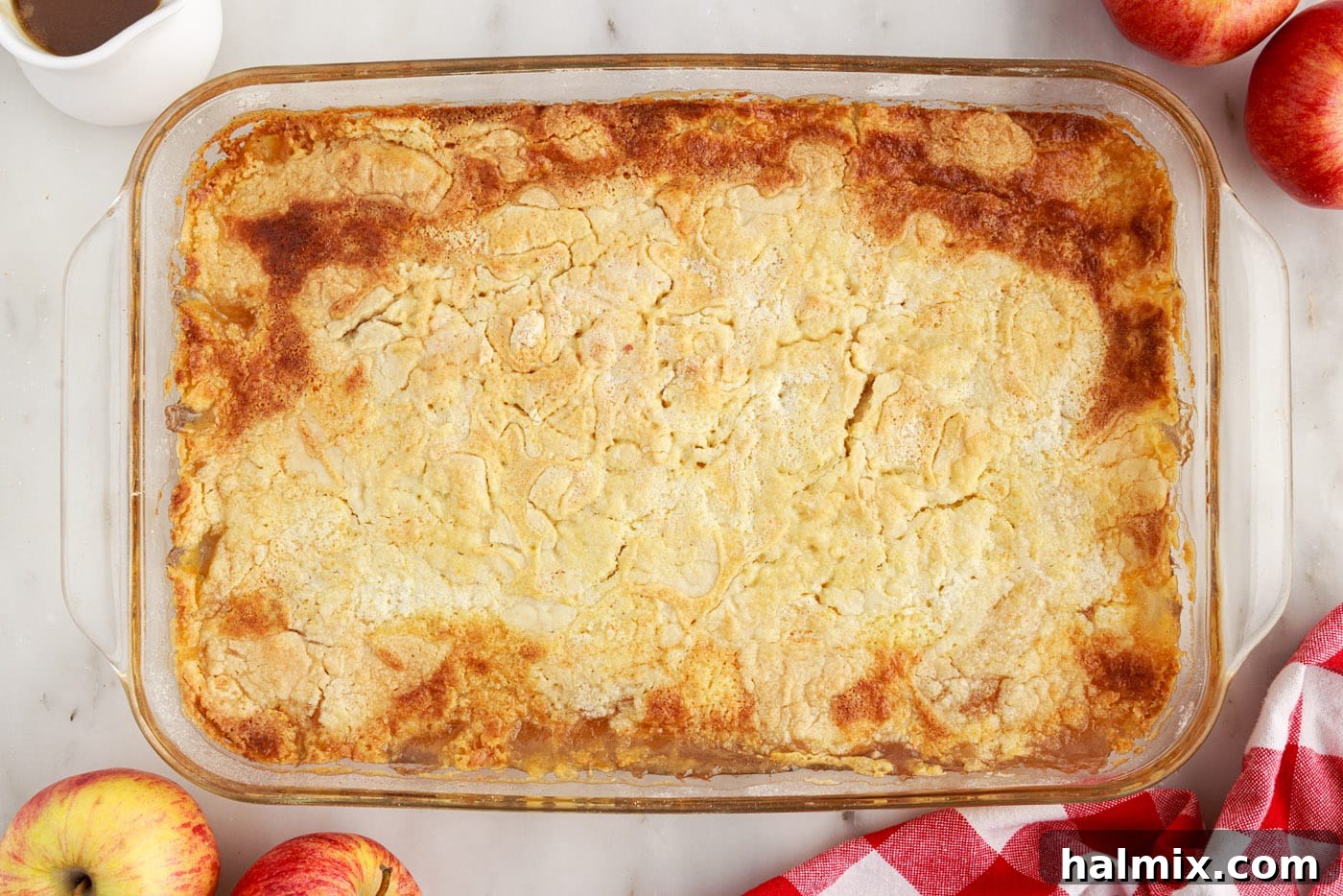 easy apple dump cake in a baking dish