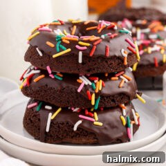 Stack of Bronuts on a plate, showing the rich chocolate texture