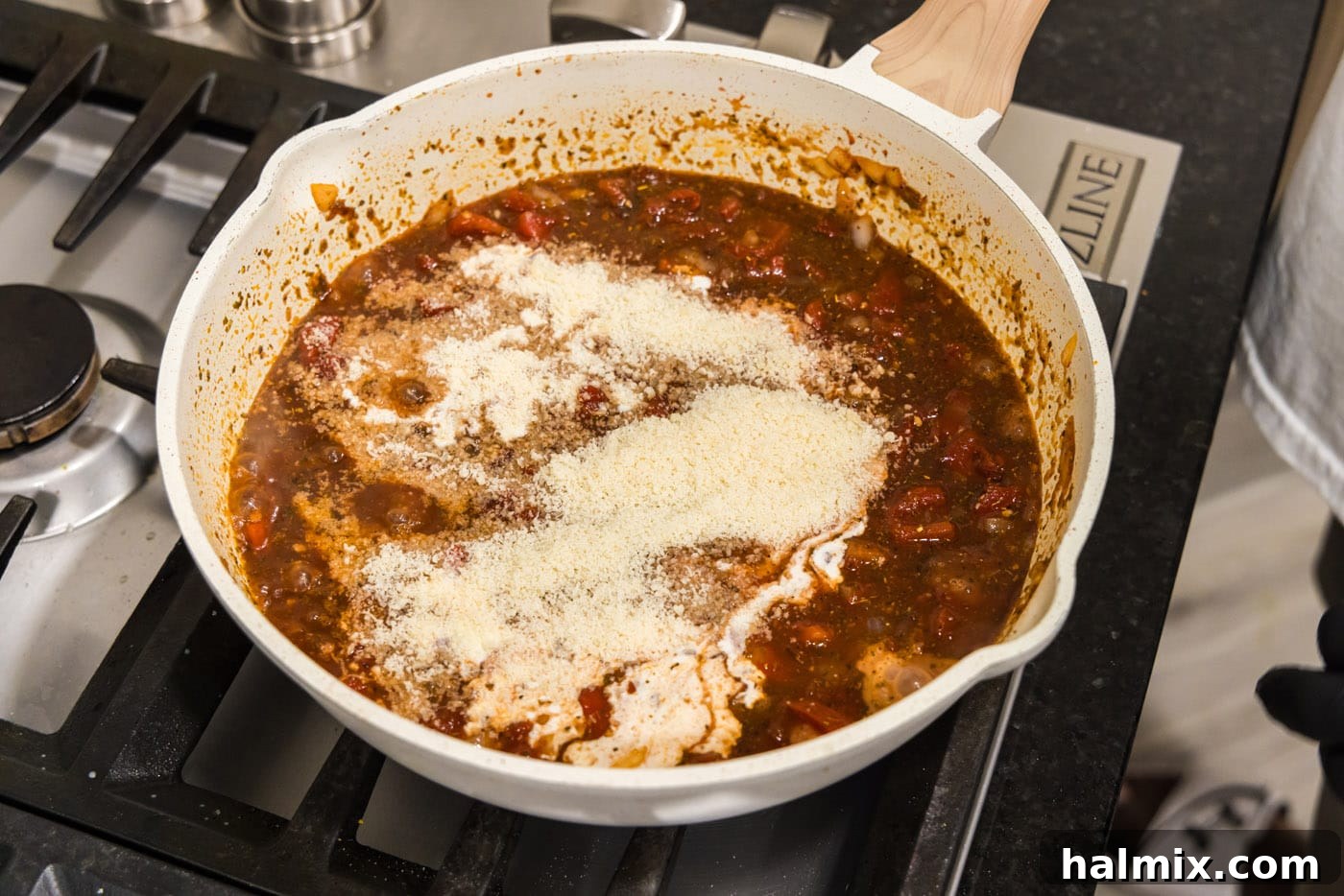 creamy vodka tomato sauce in a skillet