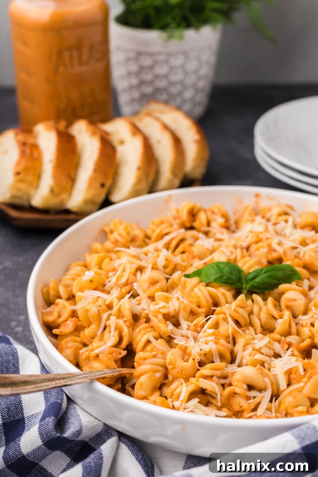 Bowl of pasta covered in Vodka Sauce