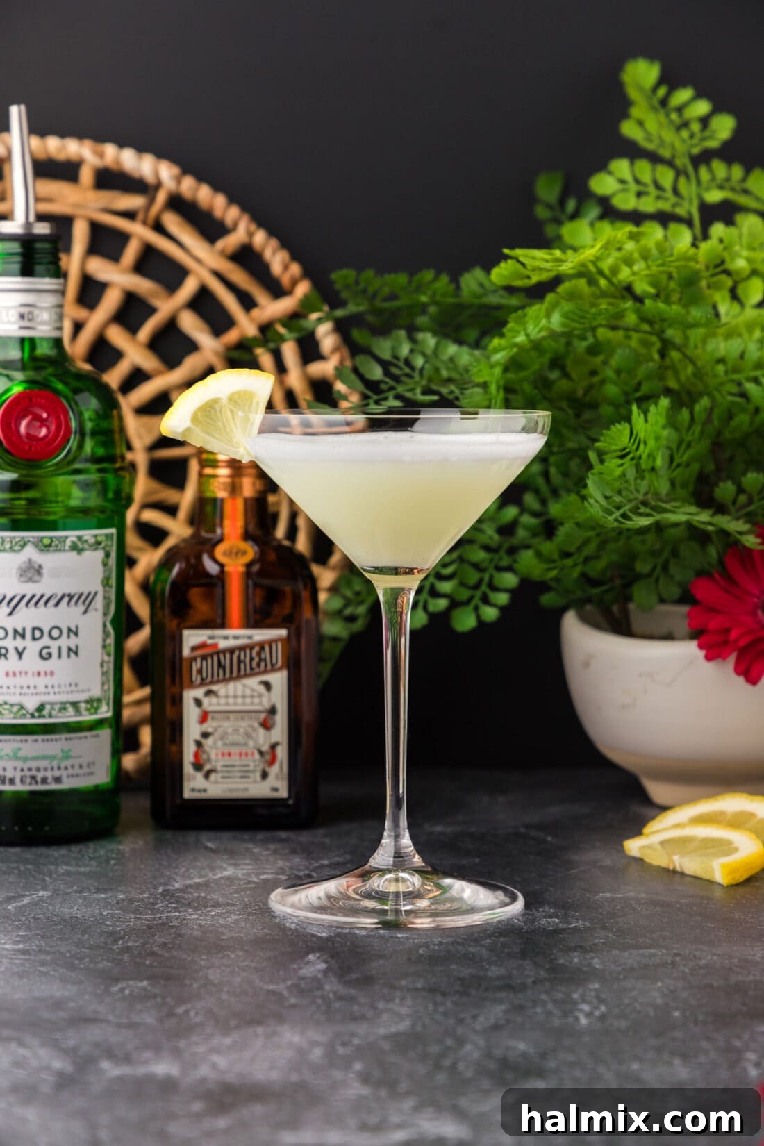 The Pale Belle 9 White Lady Cocktail with ingredients in the background