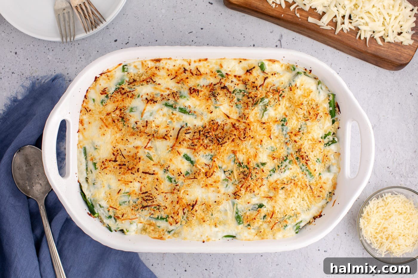 cooked overhead of asparagus casserole