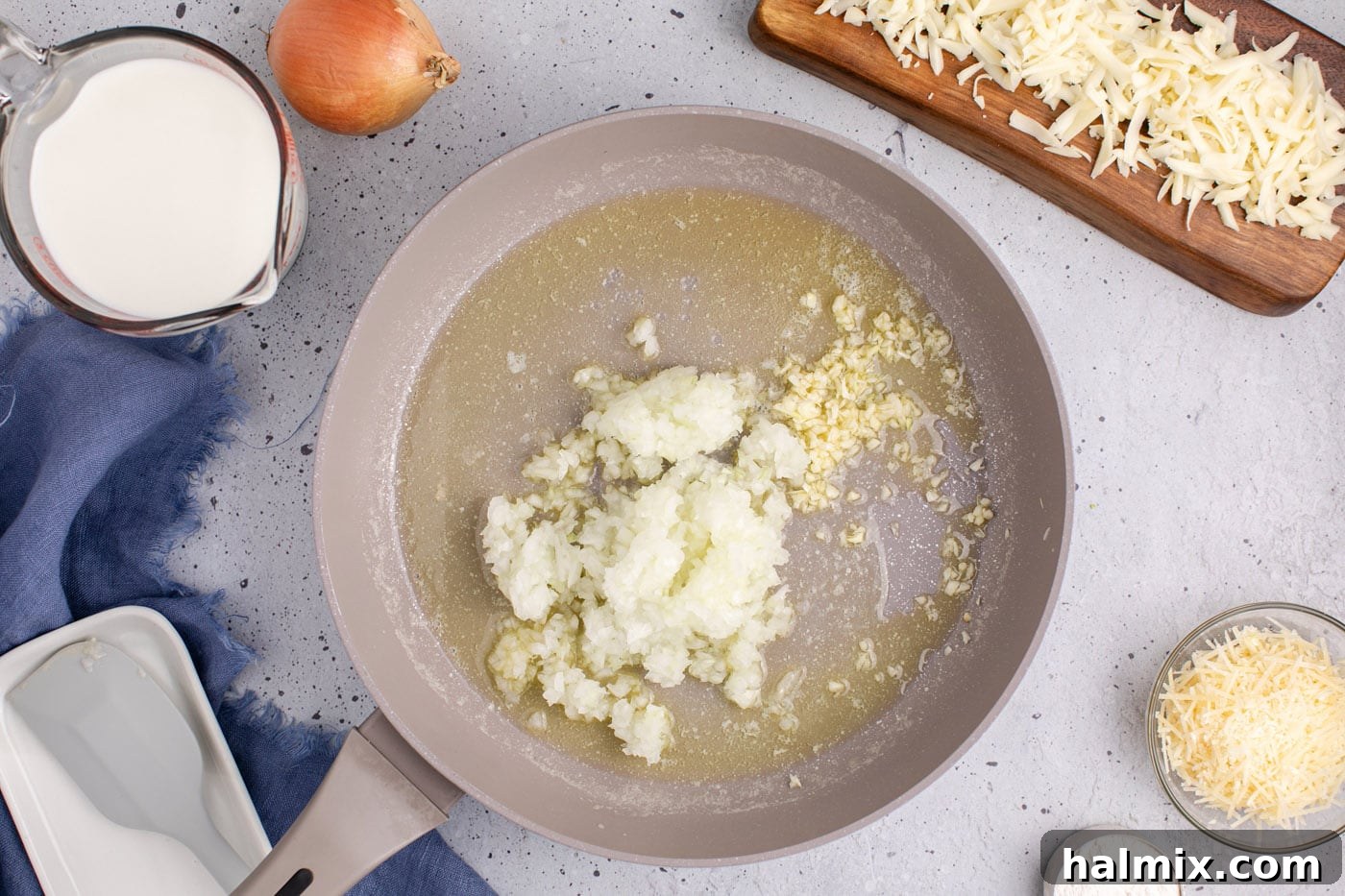 onion and garlic in a saucepan with pbutter