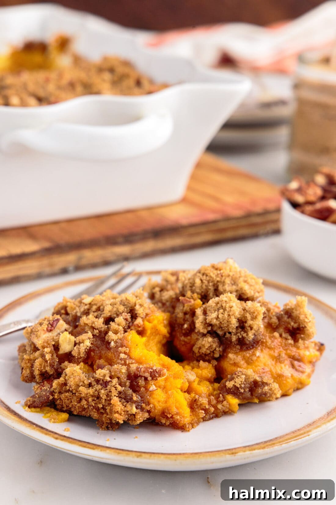 Serving of Sweet Potato Souffle on a plate