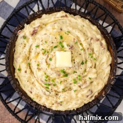 Close up photo of a bowl of Garlic Mashed Potatoes
