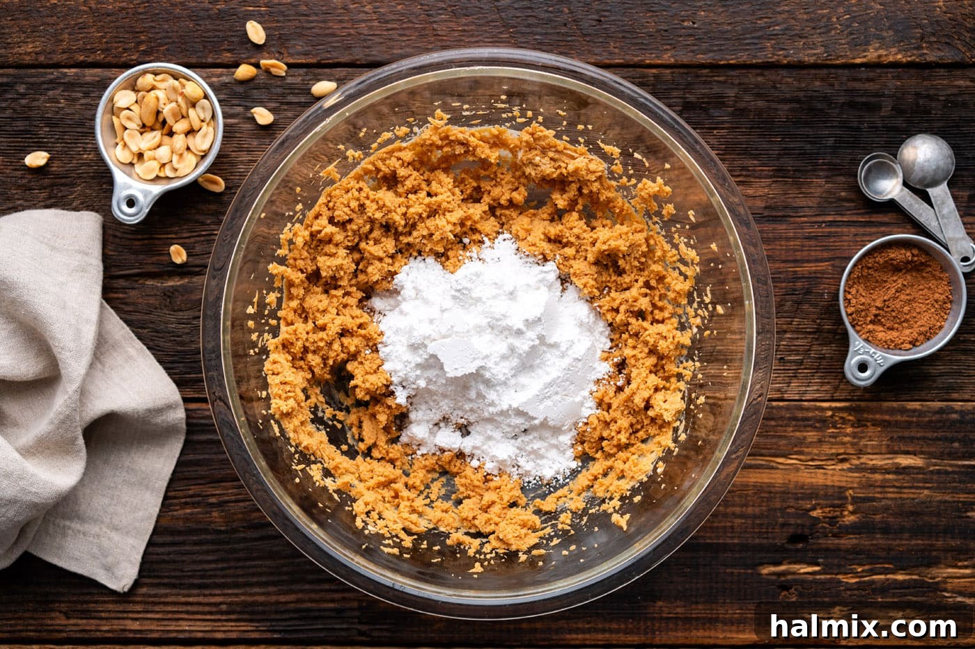 Chocolate Peanut Butter Bliss 9 adding powdered sugar to peanut butter filling