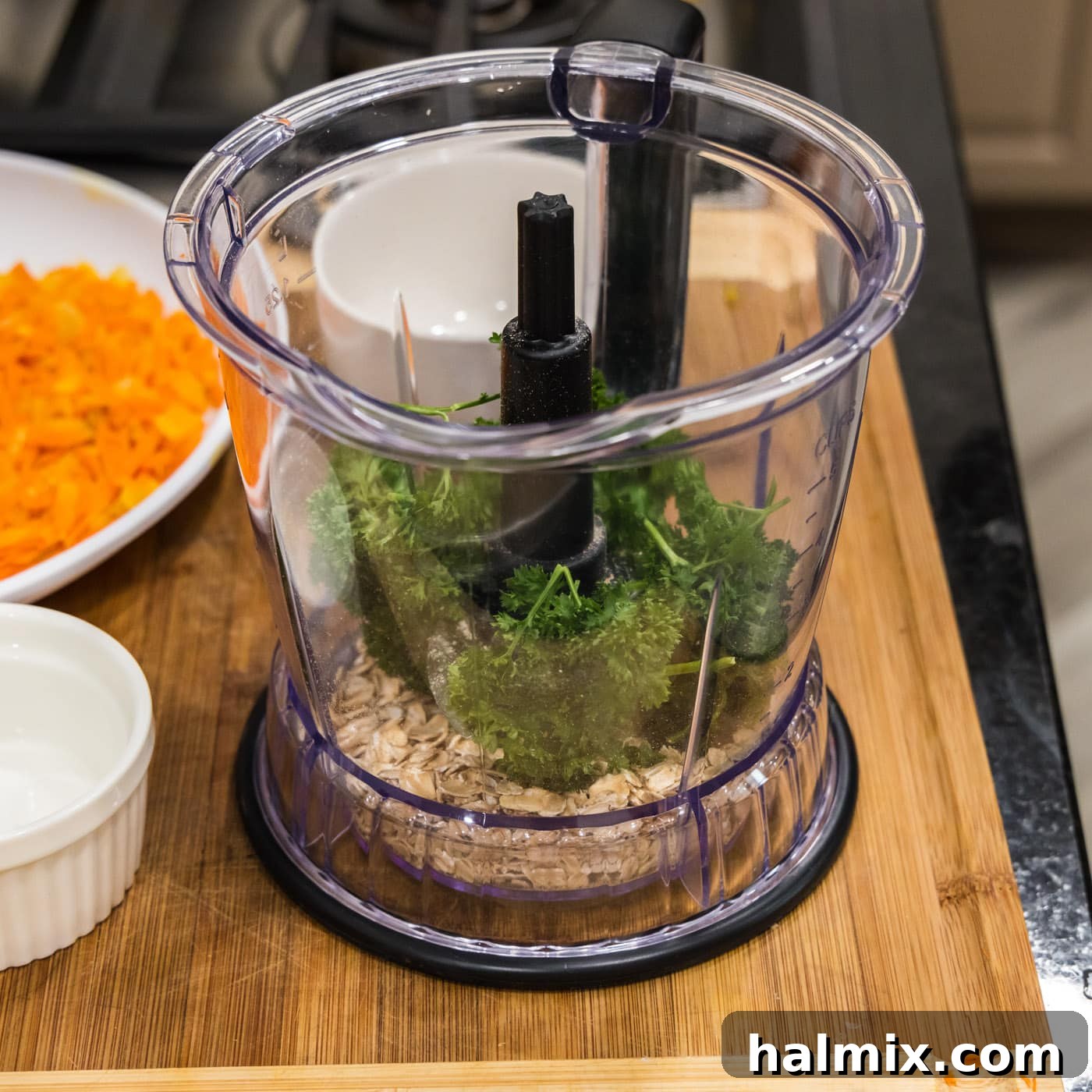 oats and parsley in a food processor