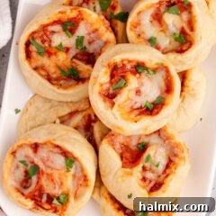 Overhead photo of Pizza Pinwheels on a platter