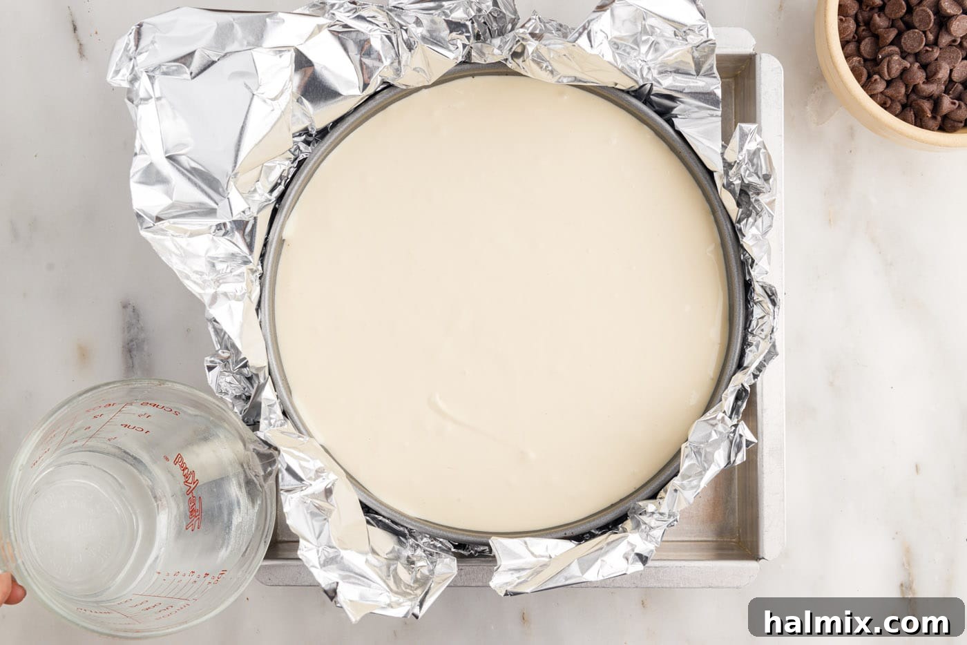 cheesecake wrapped in two layers of foil