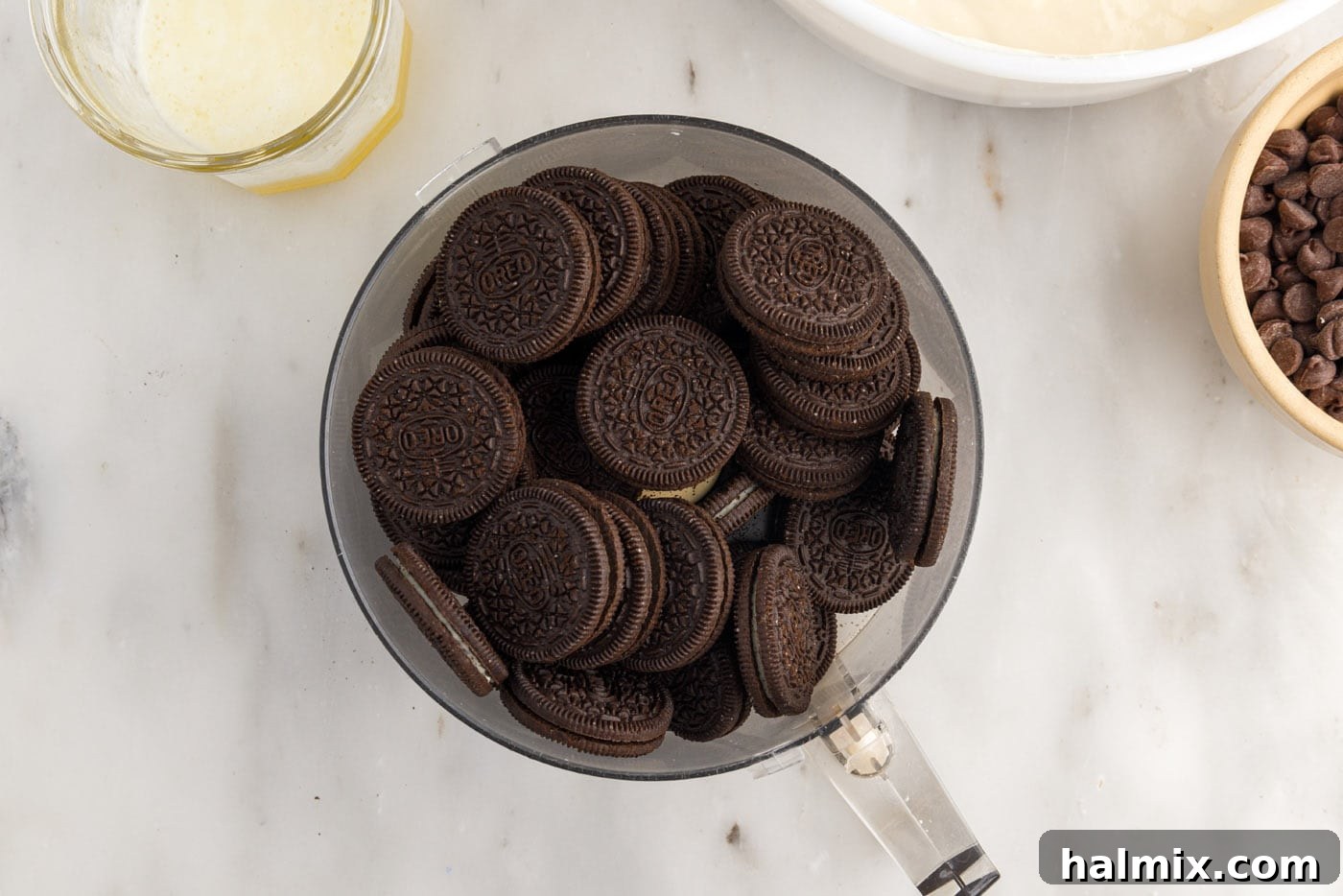 Oreos in a food processor bowl
