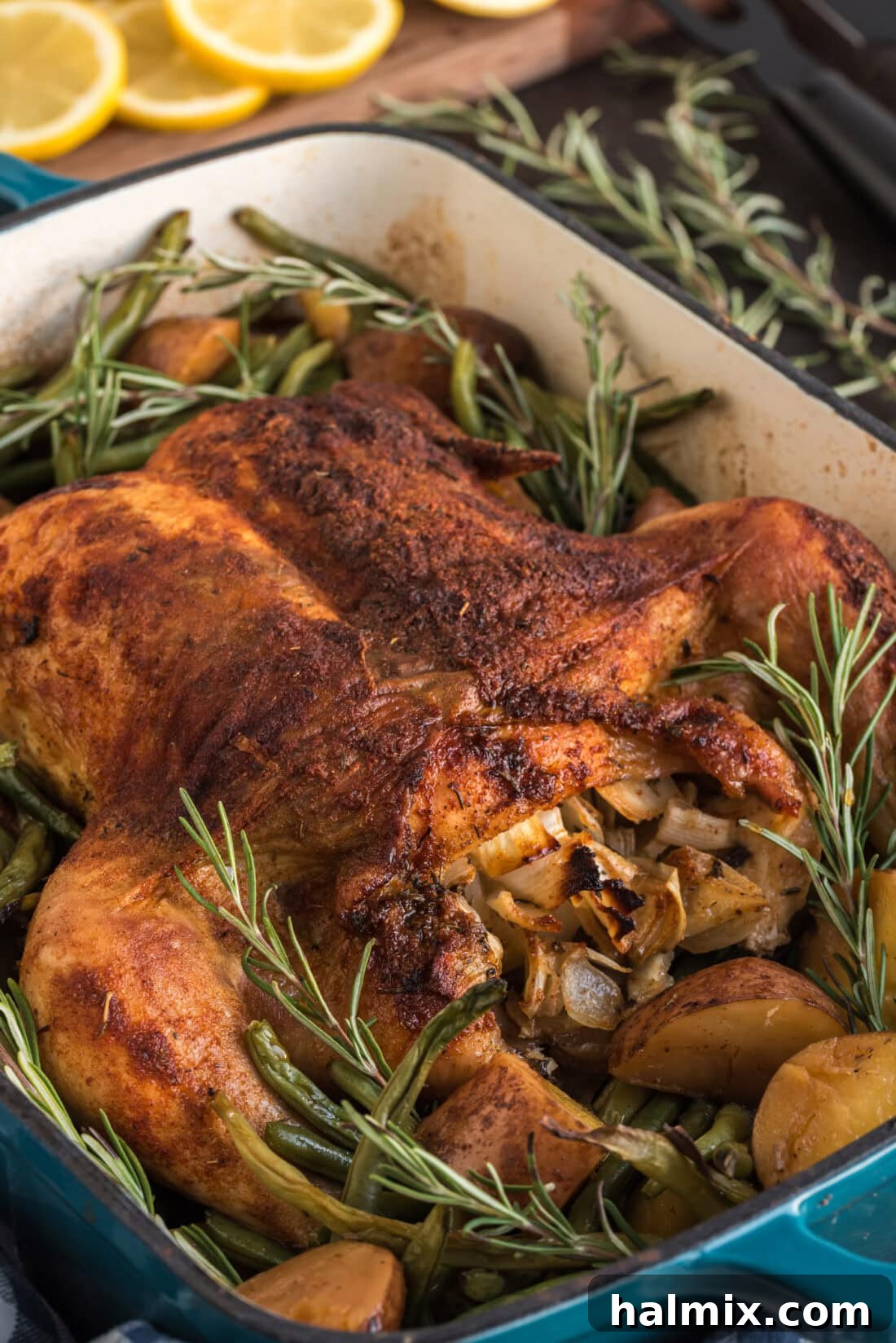 Irresistibly Sticky Slow Roasted Chicken 2 Close up photo of Slow Roasted Sticky Chicken in a pan