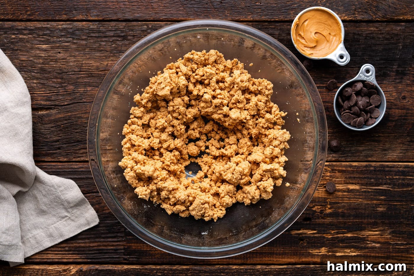 crumbly buckeye peanut butter filling before shaping