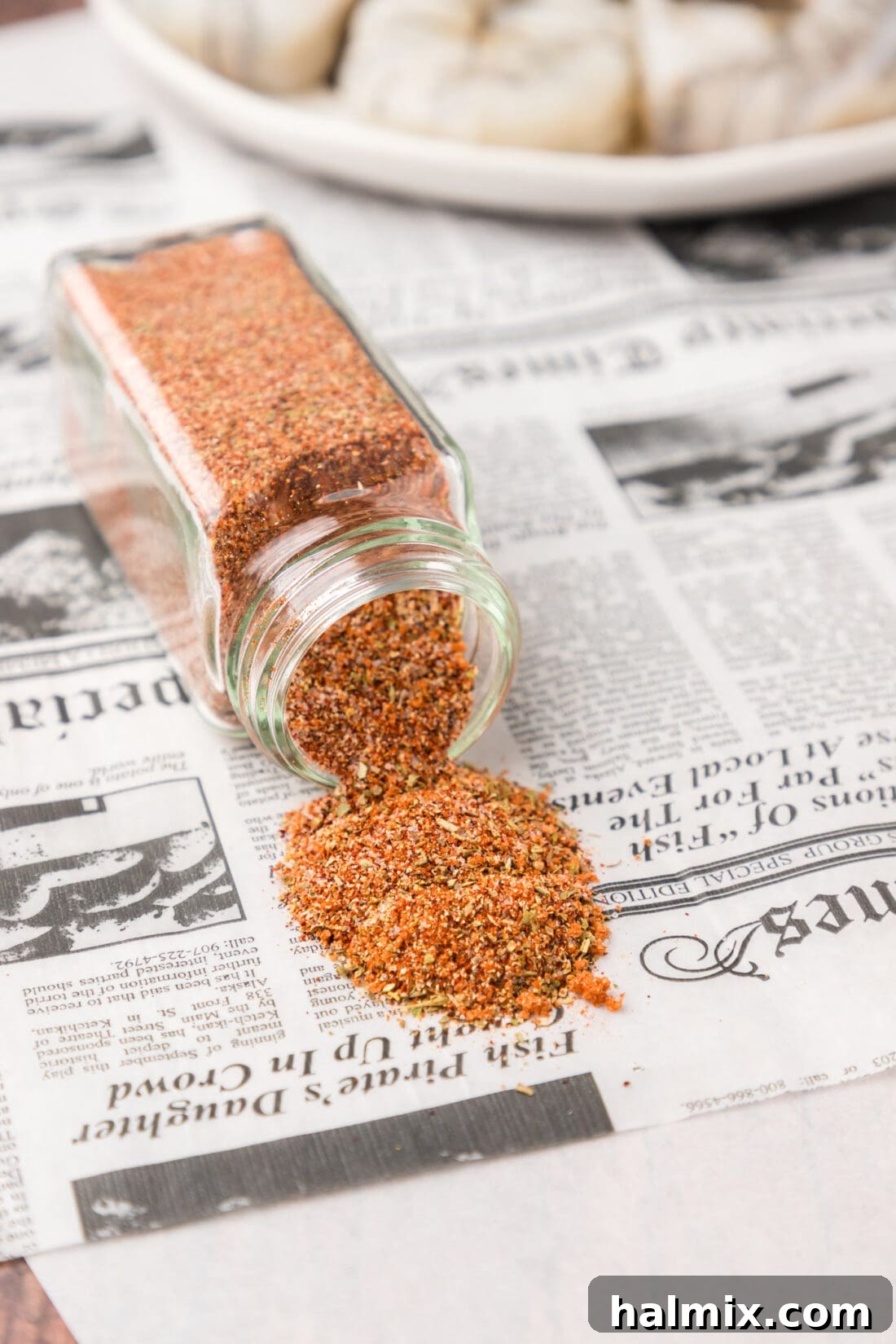 Shrimp Seasoning spilled out of a spice jar, ready to use