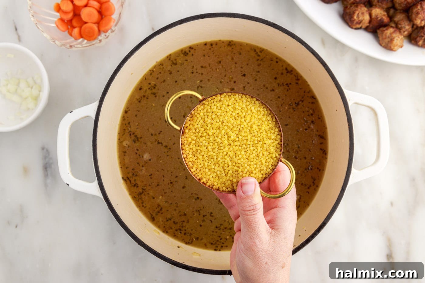 acini di pepe over soup ingredients