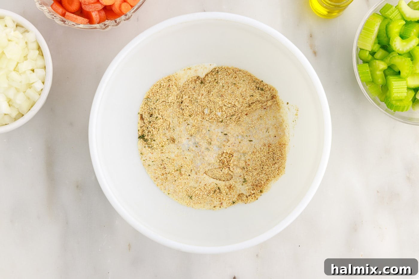 breadcrumbs in bowl with milk