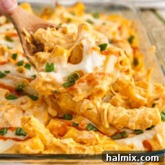 Close up photo of a spoonful of Buffalo Chicken Casserole