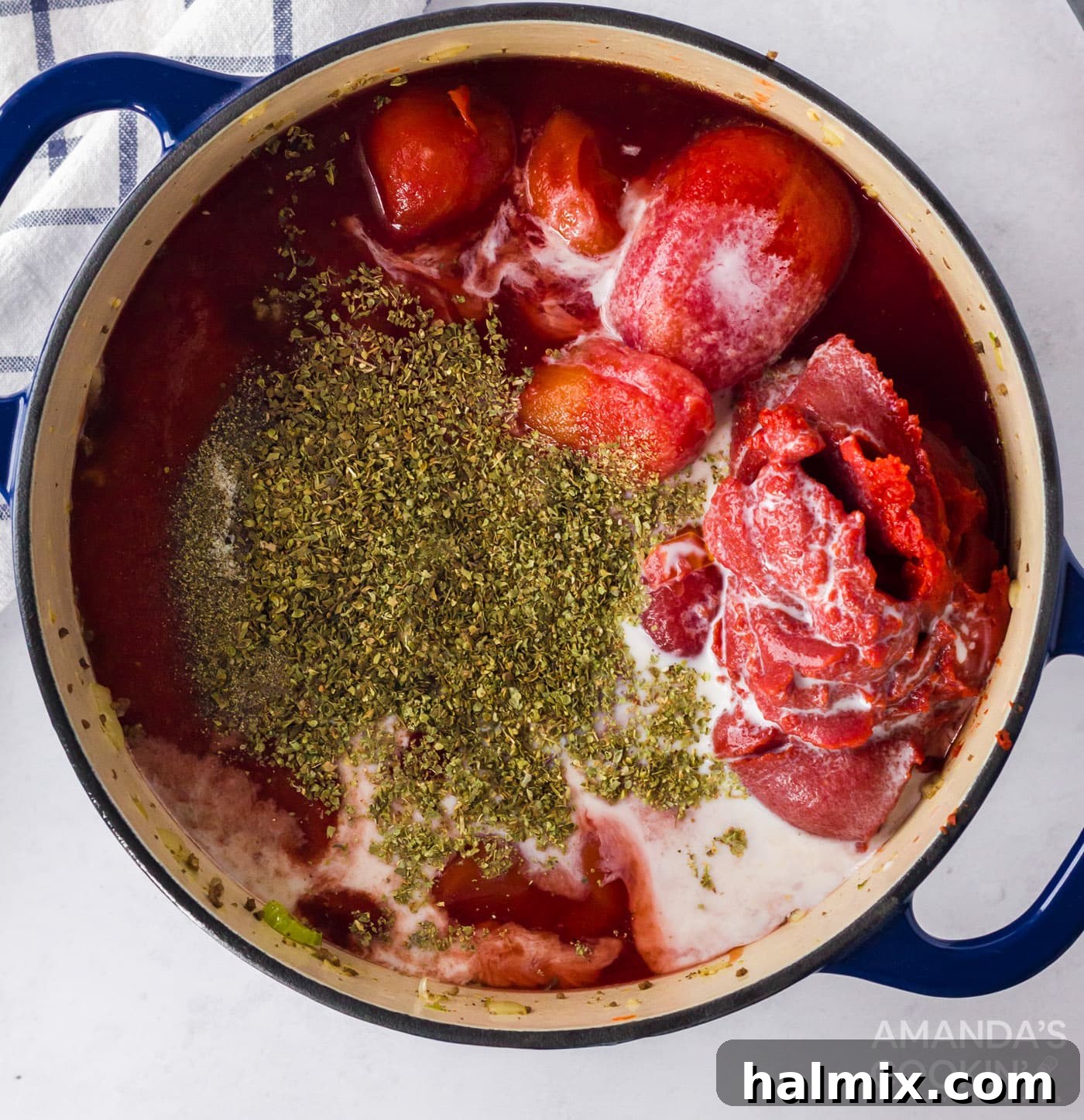 All ingredients for bolognese in a large pot