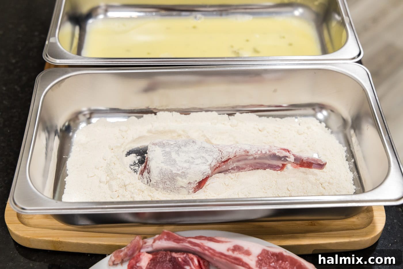 Golden Fried Lamb Perfection 7 dredging lamb chop in flour