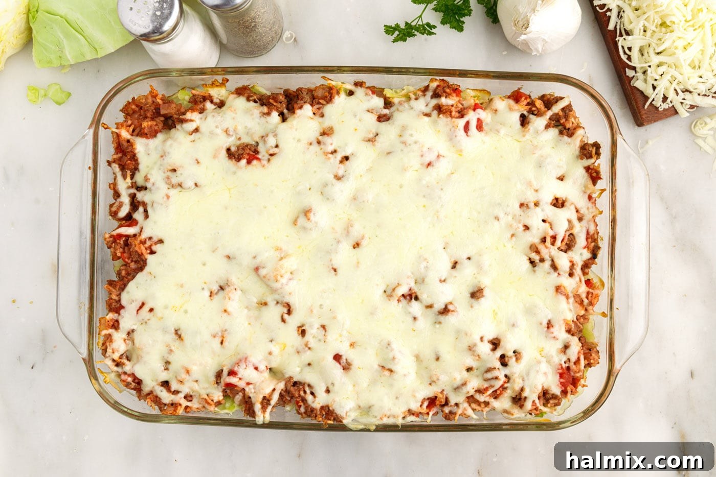 Hearty Unstuffed Cabbage Casserole 14 overhead of cabbage roll casserole