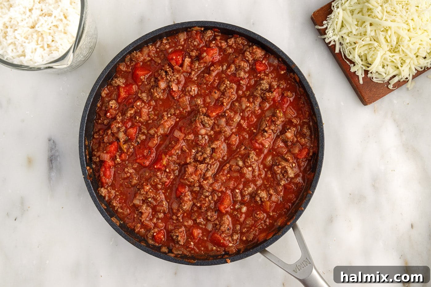 Hearty Unstuffed Cabbage Casserole 8 cabbage roll filling in a skillet